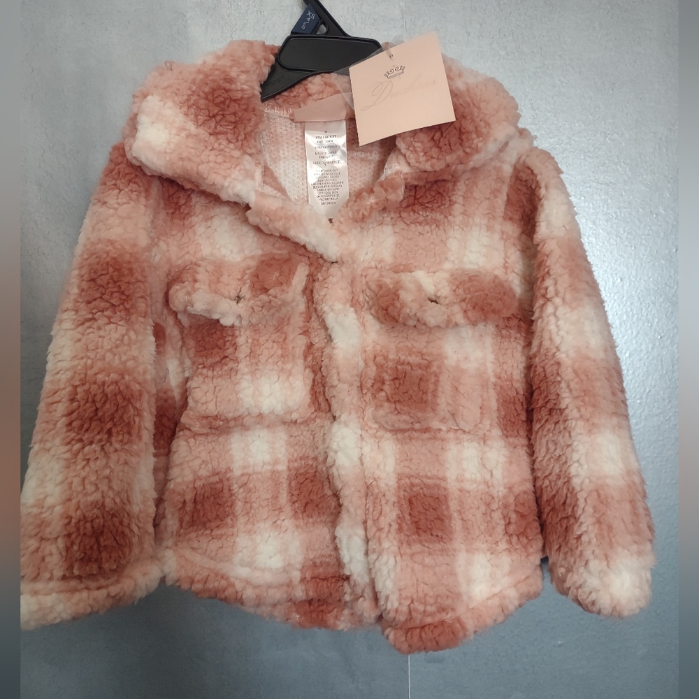 Plaid Sherpa Jacket in Pink and Cream